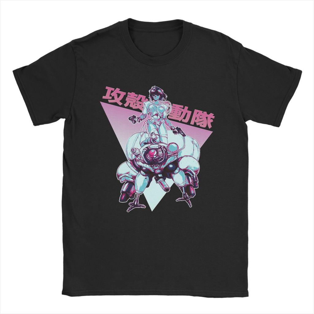 2026 Summer Ghost In the Shell Major & Japanese Text Print T-Shirt Oversized Black Streetwear Cotton Tee Anime Sci-Fi Aesthetic