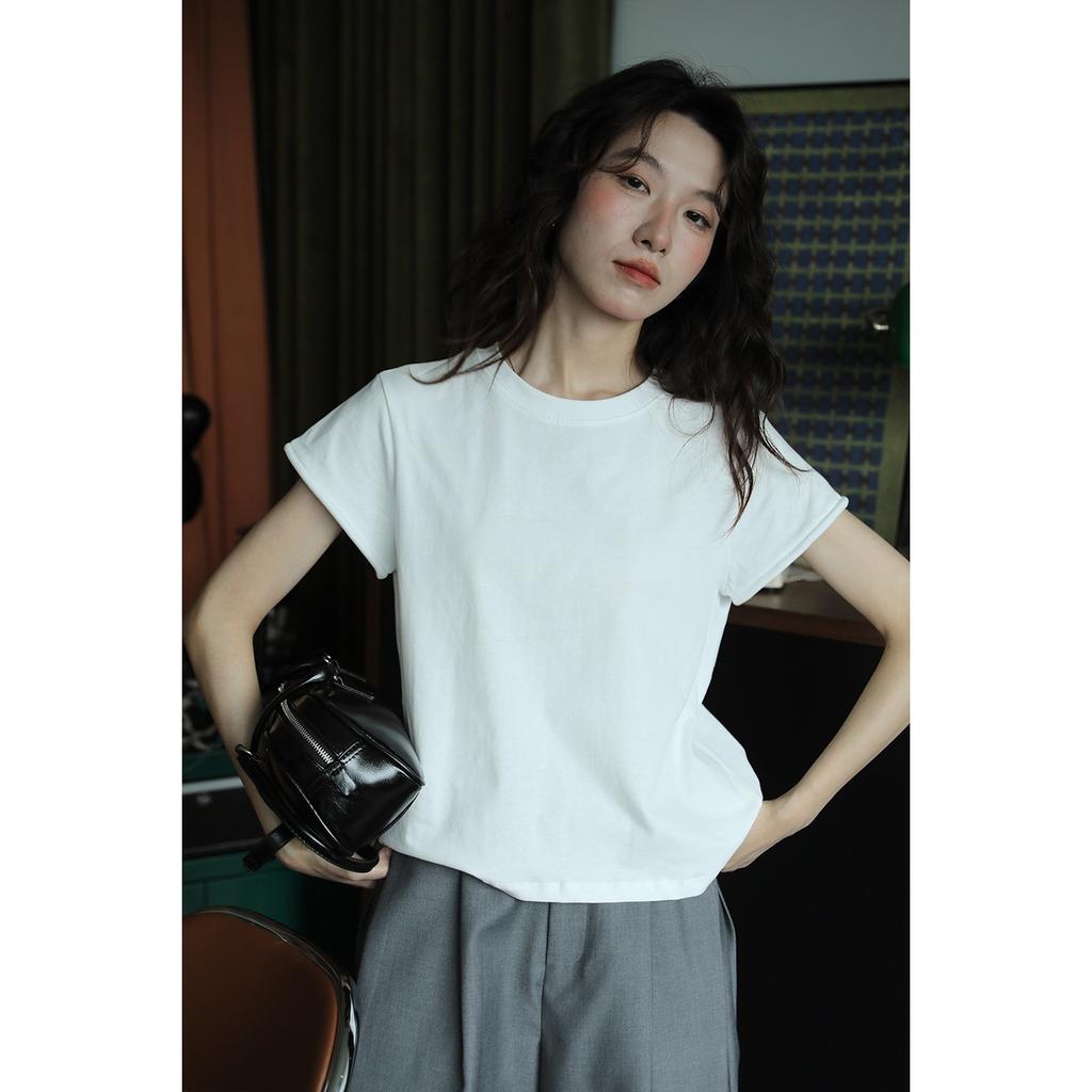 White solid color short-sleeved t-shirt women's summer new basic model, slim and thin, cool and breathable top, commuter advanced sense