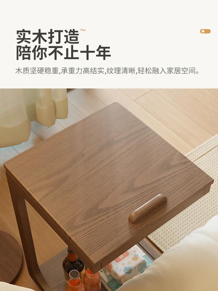 For Solid wood sofa edge few movable C-shaped corner few flip bedside table living room with wheels small tea table side cabinet