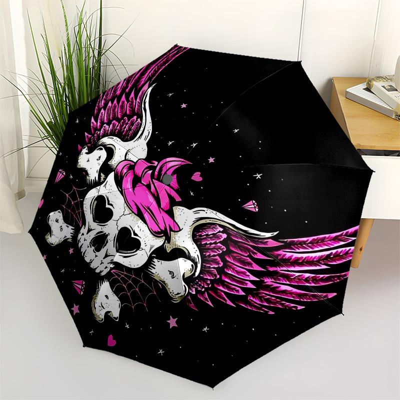 

1pc Skull with Wings and Pink Hair Umbrella with Plastic Handle,Suitable for All Seasons Home Travel Outdoor UmbrellaM1415