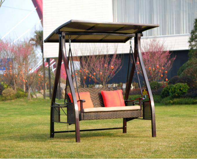 In-Stock Outdoor Hanging Swing Chair: Waterproof Wrought Iron Reclining Rocker for Balcony, Courtyard, or Garden