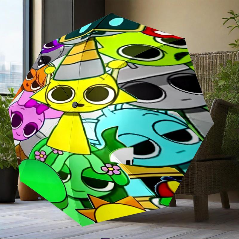 Colorful Sprun-ki Robot Party Umbrella Folding umbrella, automatic umbrella 8-Frame for Travel, camping Use Gift for Halloween Christmas