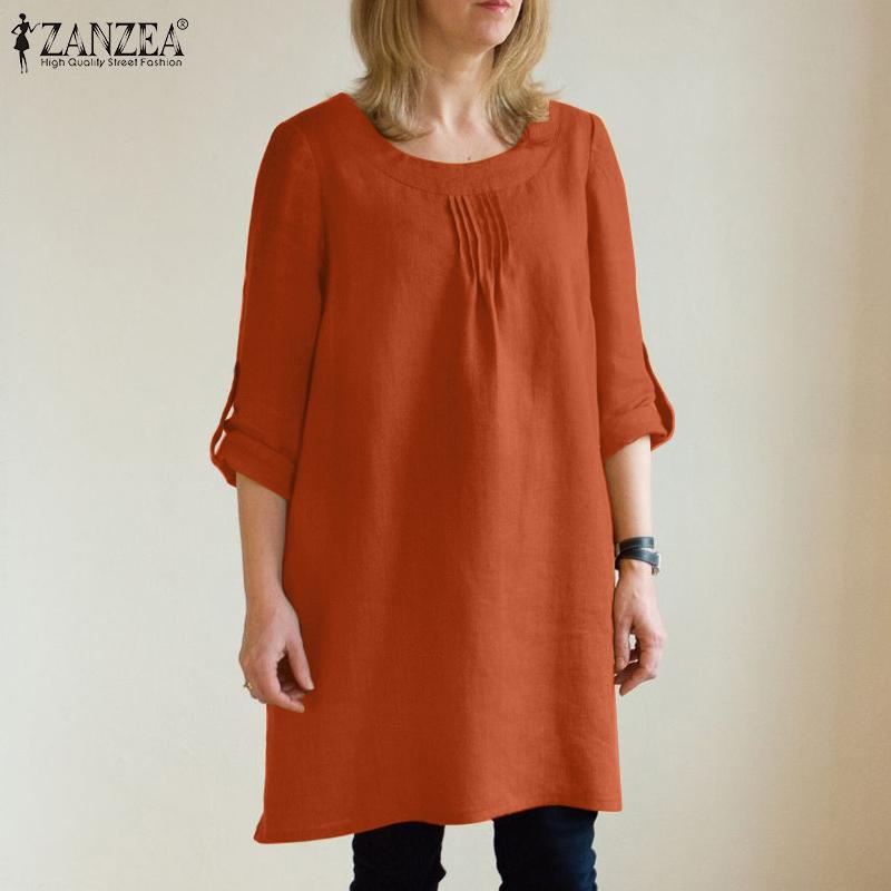 

ZANZEA Женское повседневное весеннее платье с круглым вырезом и длинными рукавами