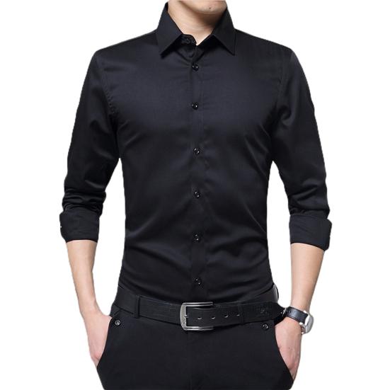 Men Shirt Solid Color Turn-down Collar Formal Single-breasted Autumn Shirt for Work