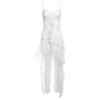 Women Dress Sexy Patchwork Mesh Strapless Irregular Waist Ruffled Split Black Dresses Fashion Night Party Vestidos