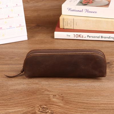 Skórzany piórnik w stylu vintage proste artykuły papiernicze Hoder piórnik torba do przechowywania zamek błyskawiczny etui na ołówki pudełko na okulary przybory szkolne