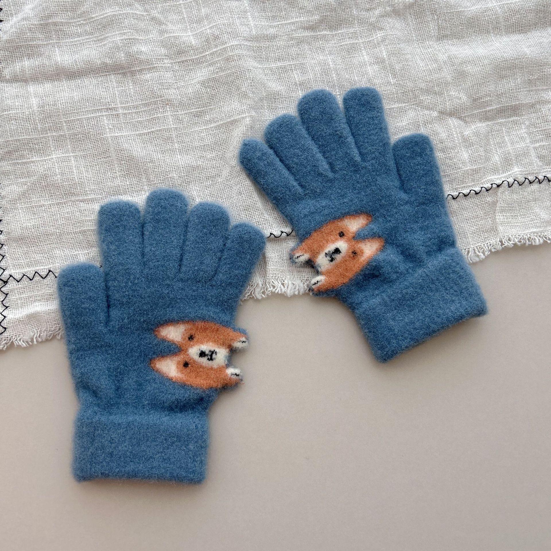 

8-15 Детские перчатки Зимние для мальчиков и девочек детские вязаные шерстяные милые перчатки с пальцами с щенком оптом average size темно-синий