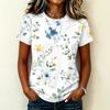 Women's Casual Pullover T Shirt Short Sleeve Round Neck Floral Print Top Lightweight Soft Fabric Relaxed Fit Tee for Everyday Wear