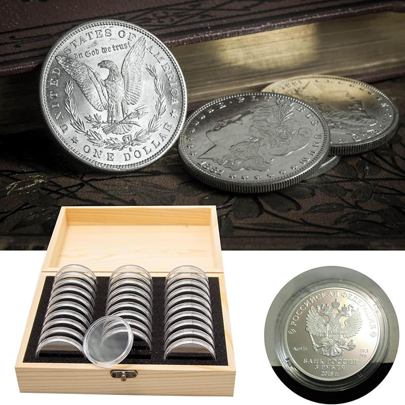 Münzaufbewahrungsbox mit Anpassungspad Verstellbare Holz-Gedenkmünz-Sammlerkassette Halter Kapseln 30 STÜCK Mit Box