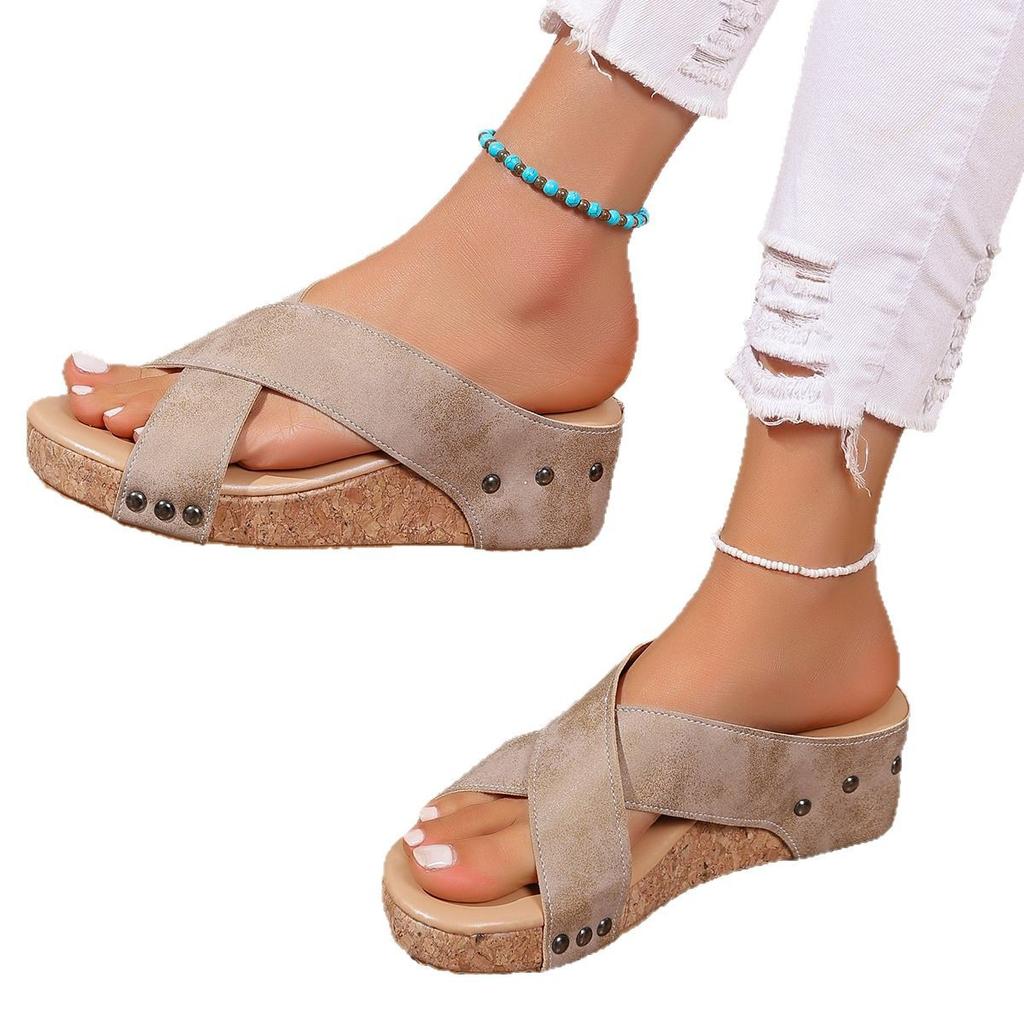 22 Large Size New European and American Summer Bow Platform Slippers Open-toed Muffin Heel Beach Shoes