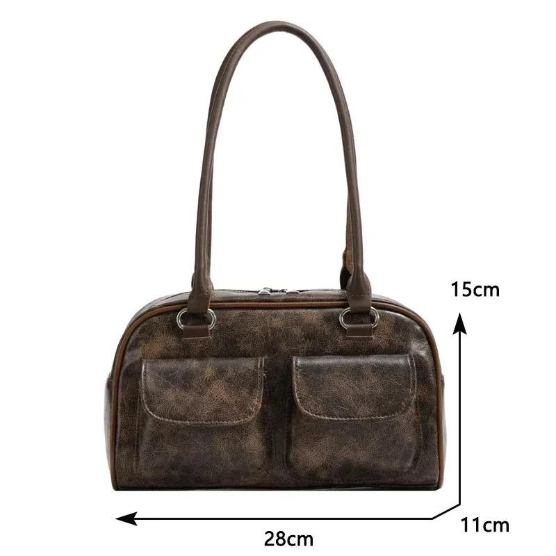 Korean Fashion Womens Shoulder Bag Soft Suede With Pu Leather Bowling Handbag Casual Luxury Vintage 2024 New Boston Tote Bag