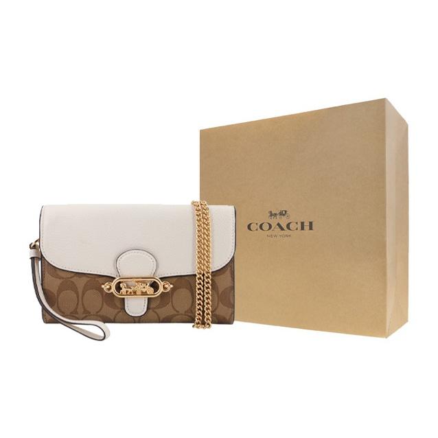 Coach 21 Pferde und Kutsche Logo Leder Kette Crossbody Schultertasche Damen Taschen Khaki Weiß 88101-IMDJ8