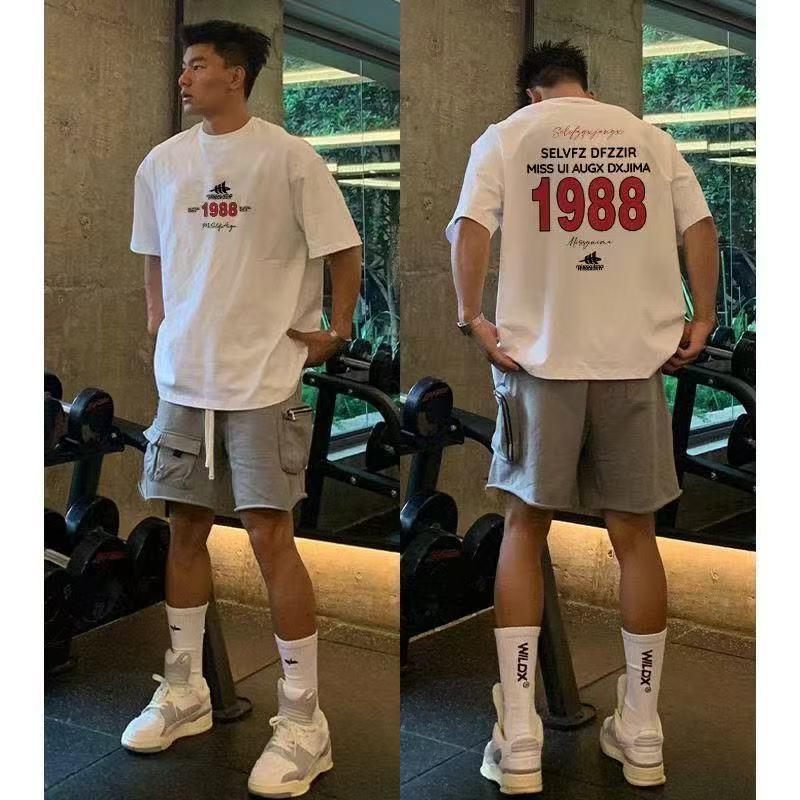 American Letter Print T-shirt Men 2025 New High Quality 100%Cotton Short Sleeve Tee Casual Street Gym Sport Y2k Top Male Clothes