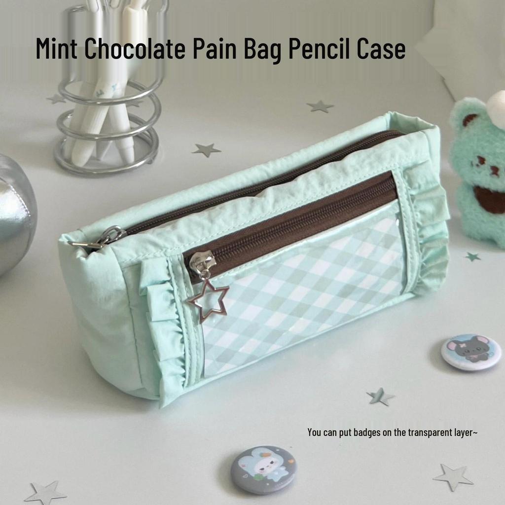 Mint Lace Pencil Case & Cosmetic Bag - Large Capacity, High Style, Ideal for Students