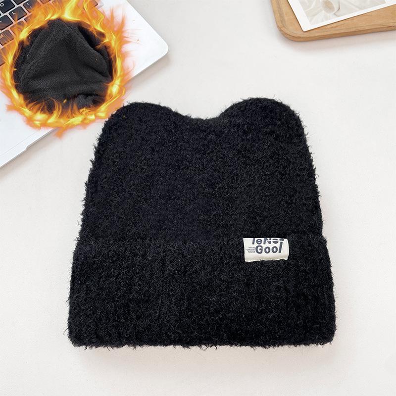 Front And Back Wearing Cat Ears Knitted Hat Children'S Season Fleece Thickened Cold-Proof Headgear Warm Ear Protective Wool Hat