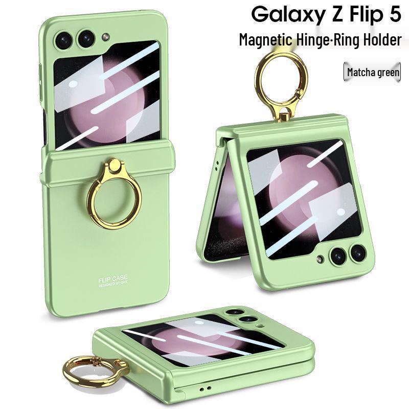 Samsung Z Flip 5 Magnetic Foldable Frosted Ring Holder Case - Anti-drop Protective Cover for Couples