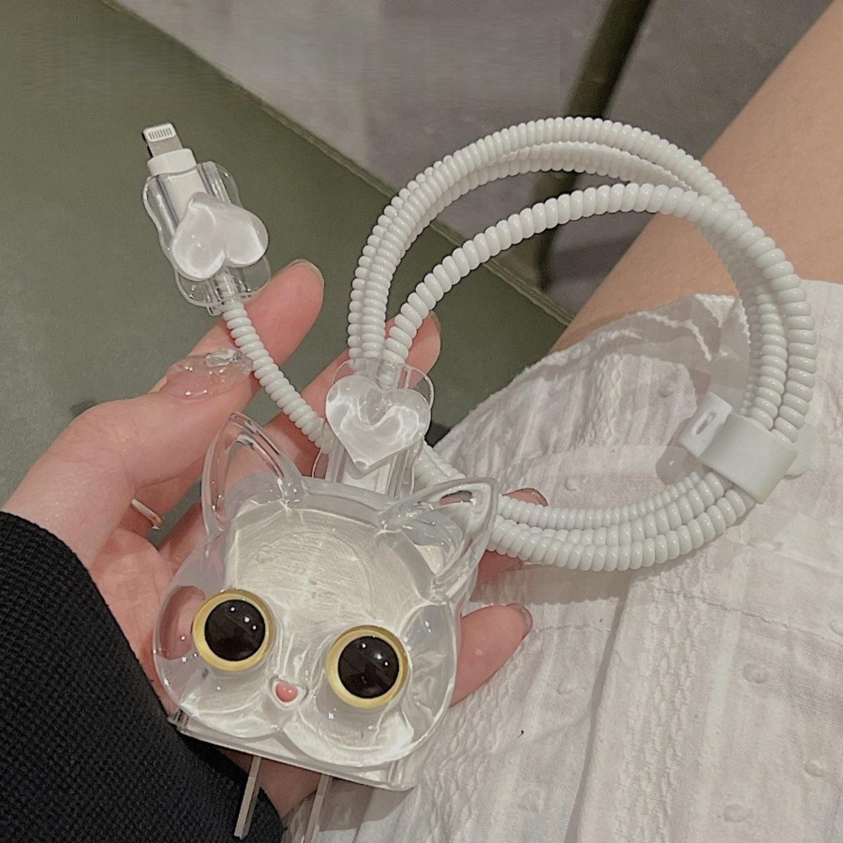 

Четырехкомпонентная защита зарядки, защита кабеля передачи данных, защитная крышка для зарядного блока, прозрачная кошачья сборка, подходит для зарядного устройства iPhone 18/20 Вт