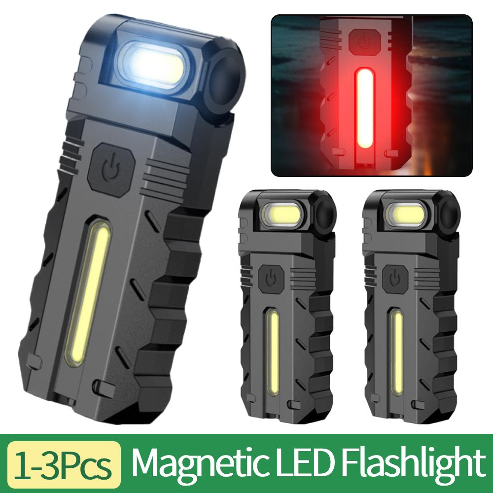 1-3Pcs Magnetic LED Flashlight EDC Pocket Flashlight 180 Rotating 800mAh Rechargeable Portable Work Light for Camping Hiking