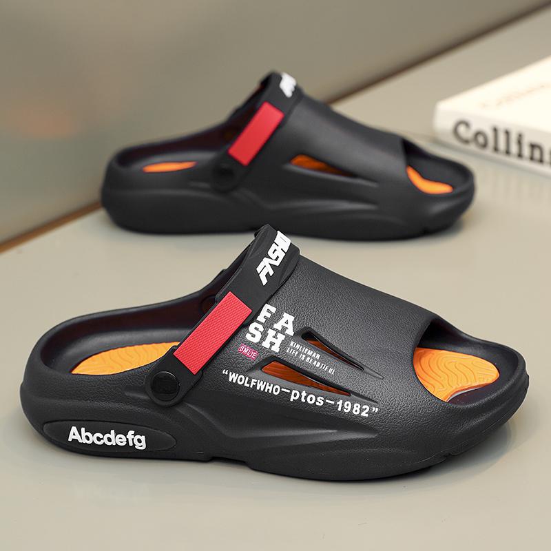 Men's Anti-Slip Outdoor Clog Sandals - Quick-Dry EVA Beach Shoes with Bold Letter Print, Lightweight Garden/Camping Sandals for Walking