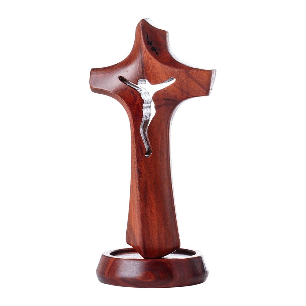 

Standing Cross Religious Wooden Catholic Decoration Wooden Christian Jesus Statue for Home Table Centerpiece Church Desk