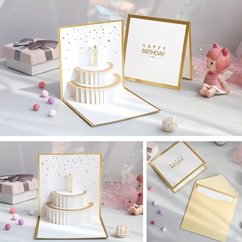 1pc 3D Golden Creative Paper Card | Handcrafted Hollow Paper Sculpture Cake Birthday Greeting Card for Group, Gift Card