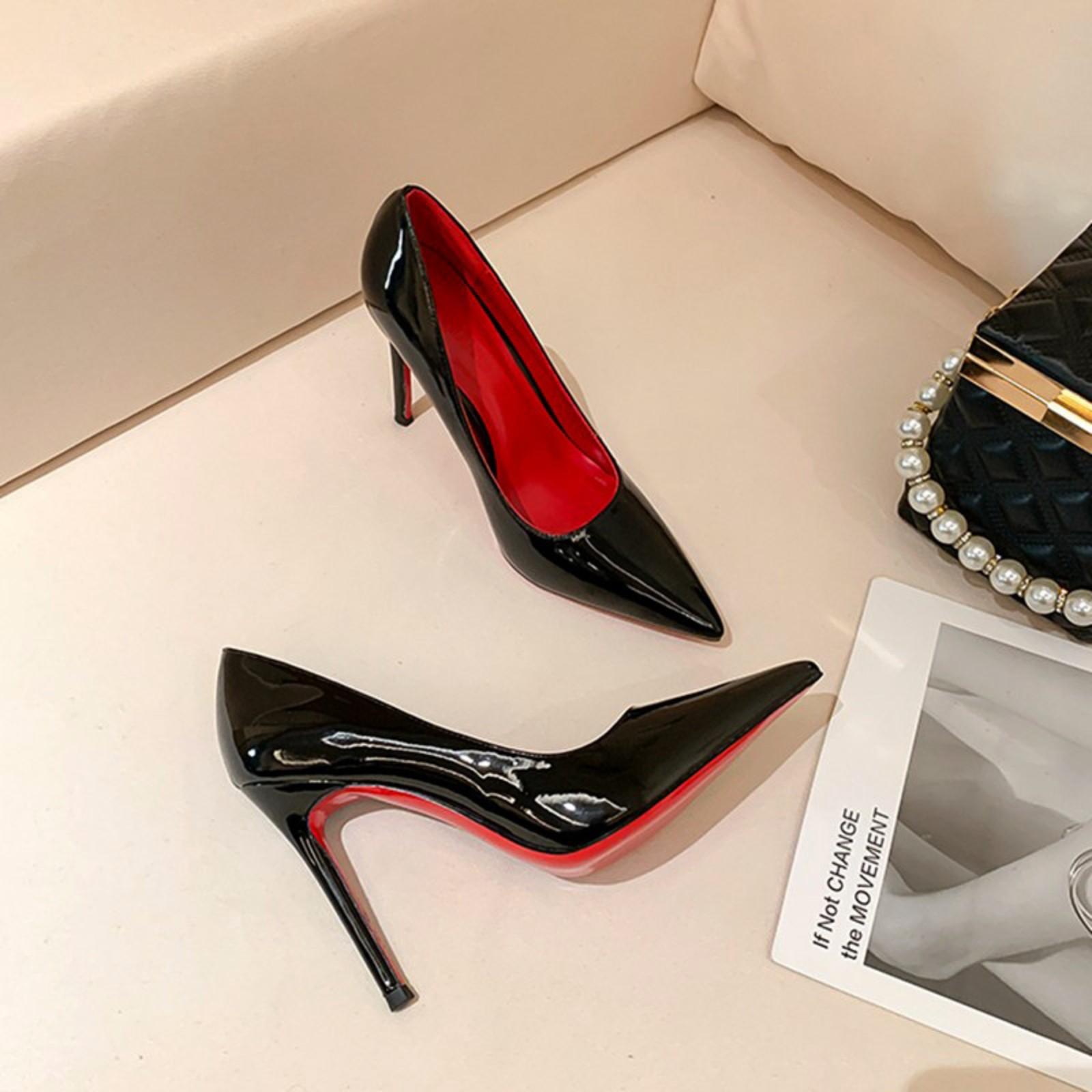 

Red Bottoms Black High Heels Female Fine Heel Sexy Night Scene Patents Leather Pures Desire Wind Single Shoes Black [choose 7cm Red Bottoms] 35 чёрный