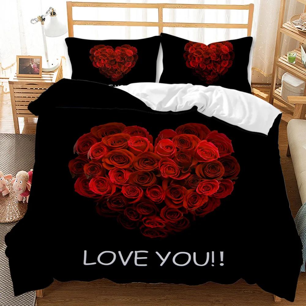 Rose Duvet Cover Red Rose Floral Wedding Twin Bedding Set Valentine's Day Gift For Lover Double Queen King Polyester Qulit Cover