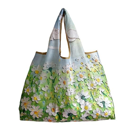 Shopping Bag Polyester Tear-Resistant Bag Large Capacity Foldable Reusable Grocery Bag for Groceries Fruits Vegetables E