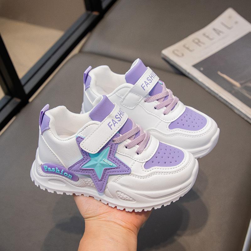 

Обувь для девочек 24 весна новая спортивная обувь дышащая модная для детей среднего и старшего возраста кожаная поверхность белая обувь для детей начальной школы отец ш 37 фиолетовый