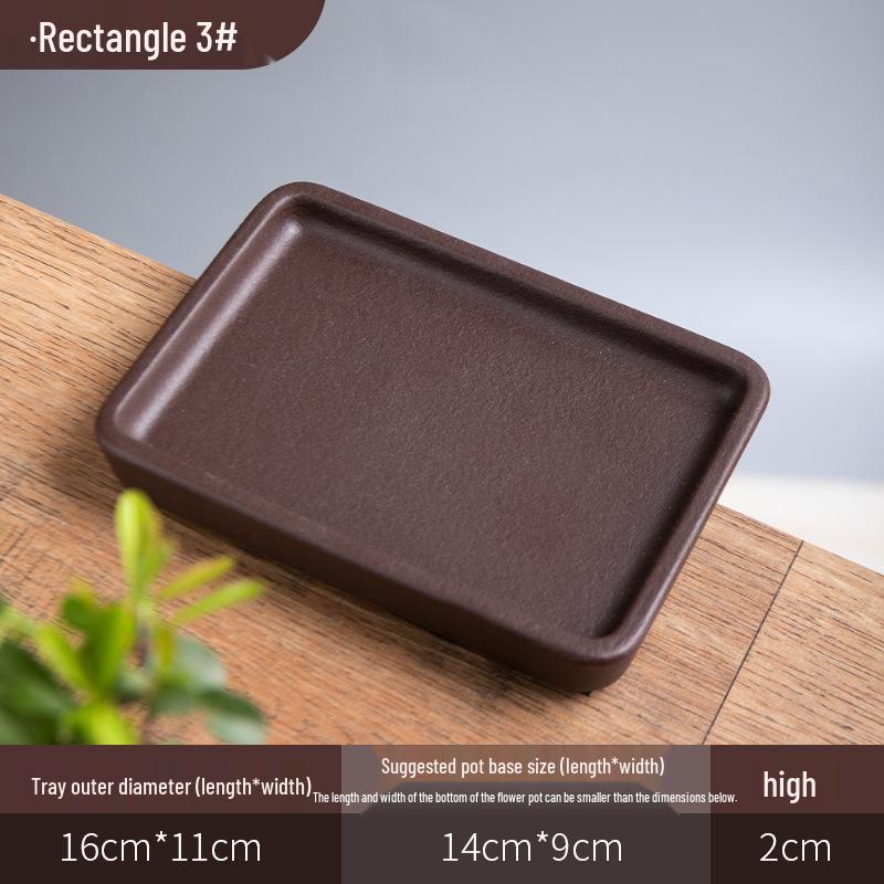 Purple Clay Ceramic Flower Pot Tray - Rectangular/Round Base for Water Catching Bonsai