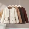 Autumn & Winter Women's Lambswool Leather-Fur Coat with Fleece, Short Style for Mid-to-Older Age