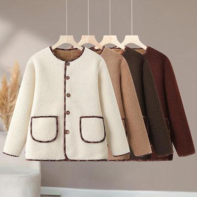 Autumn & Winter Women's Lambswool Leather-Fur Coat with Fleece, Short Style for Mid-to-Older Age