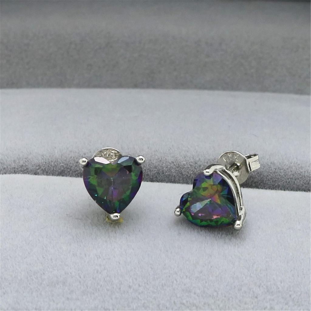 Colorful Rainbow Heart-Shaped Earrings - 925 Silver, Popular Jewelry