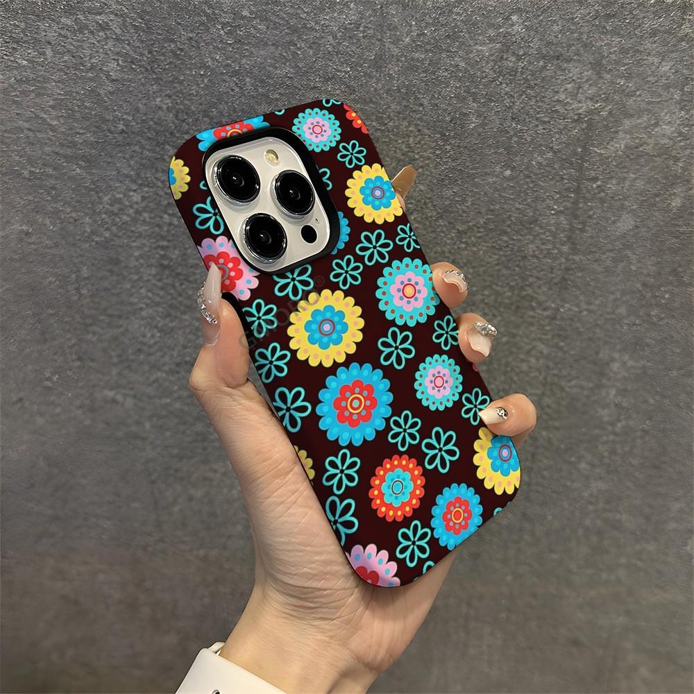 Retro colored flower Apple 17pm mobile phone case, hot-selling two-in-one film case iPhone13 anti-drop case.