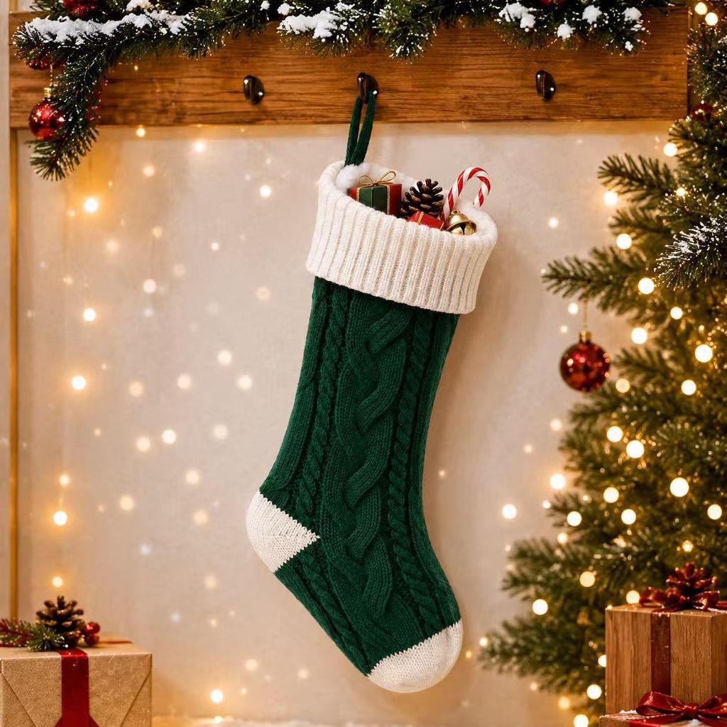 Large Twisted Cable Knit Christmas Stocking Gift Bag Decoration