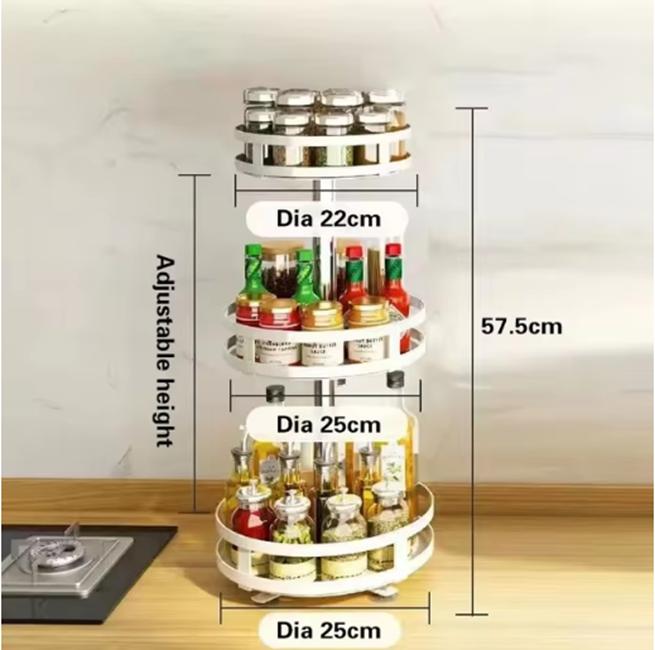 360°Rotating Kitchen Spice Rack Round Storage Container Non-Skid 2 Tier Turntable Organizer Storage Tray Cosmetics Organizer