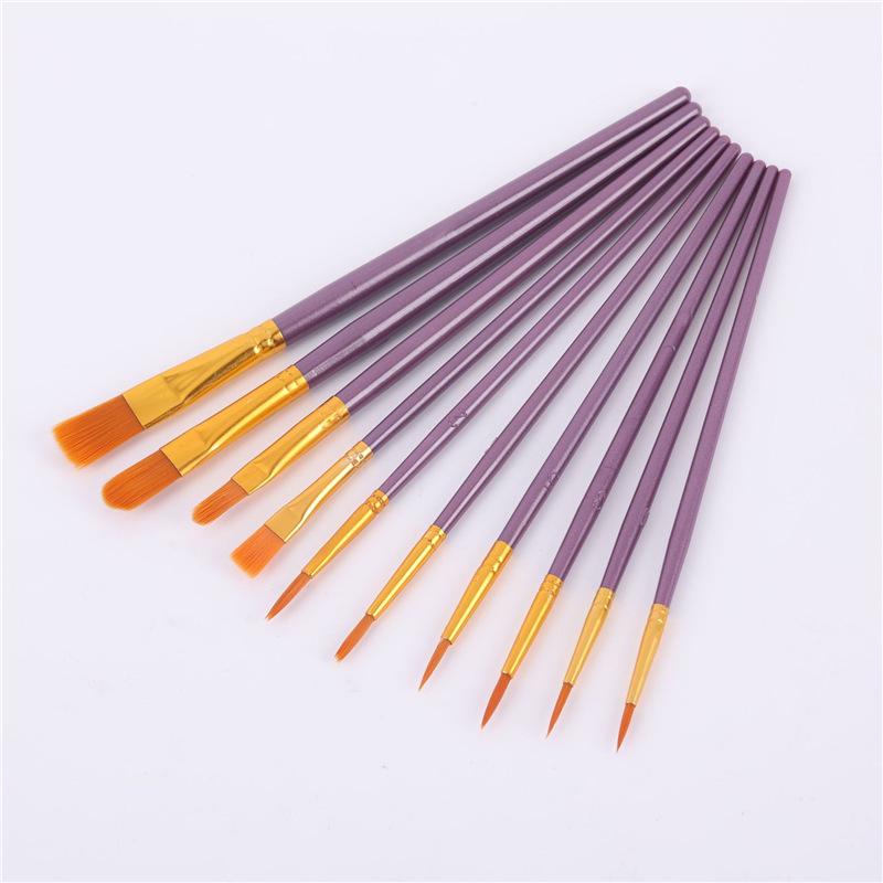 10-Piece Nylon Hair Paint Brush Set for Art Students - Watercolor, Gouache & Oil Painting