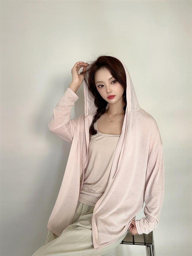 Women's Summer Tencel Hooded Cardigan - Solid Color Long Sleeve Shawl, Loose Plus Size AC Shirt Jacket