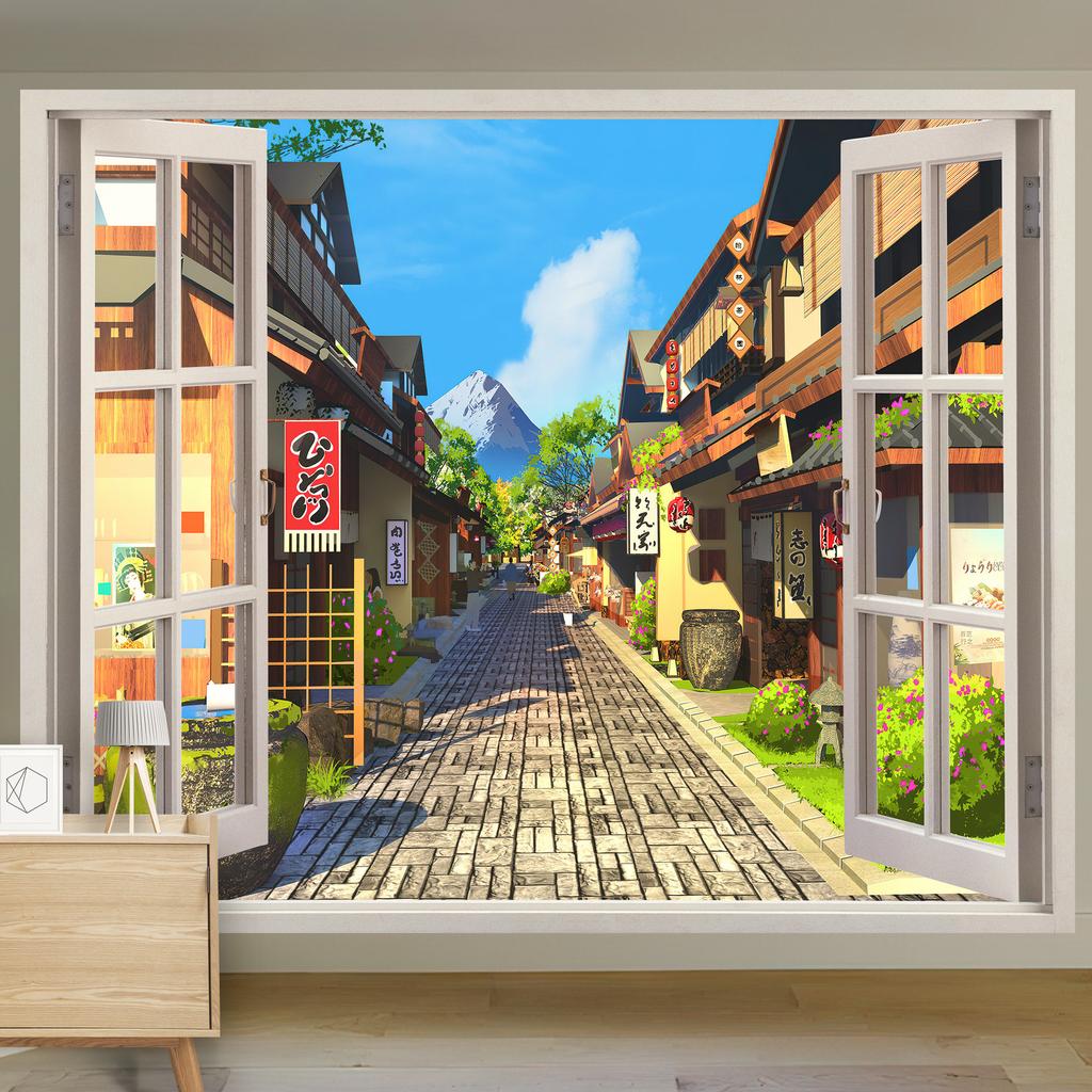 Scenic Landscape Hanging Cloth Natural Woods Beach Simulation Window Decoration Room Background Cloth Wall Painting Cloth