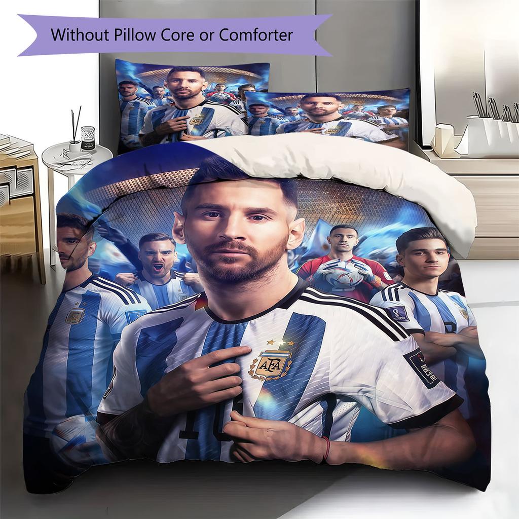 Leo Messi Pattern Bedding,Quilt Set Quilt Cover Pillowcase Home Birthday Gift(1 * duvet cover + 2 * pillowcase, without core)