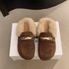 Vintage Beef Reverse Velvet Boken Slippers Fashion Wear Lazy Muller Shoes Versatile Flat Bottom Velvet Lamb Wool Half Drag