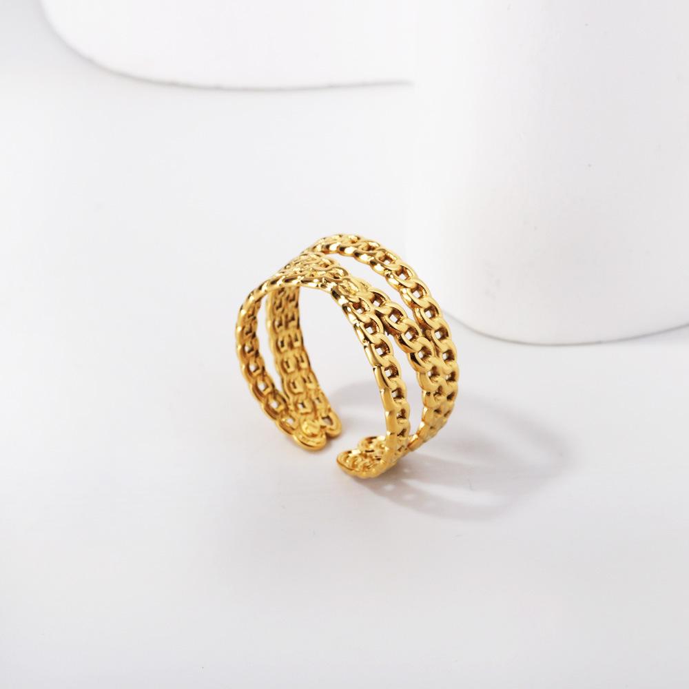 Jewelry Open Ring Fashion Design Cross Splicing Chain Ring Stainless Steel Gold Plated Jewelry