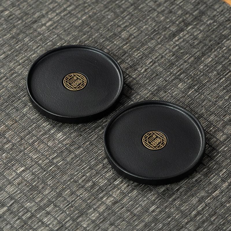 Nordic Gold Plated Dark Green Ceramic Coaster Home Tea Cup Tea Set Accessories Mini Small Tray Home Decoration Porcelain Crafts