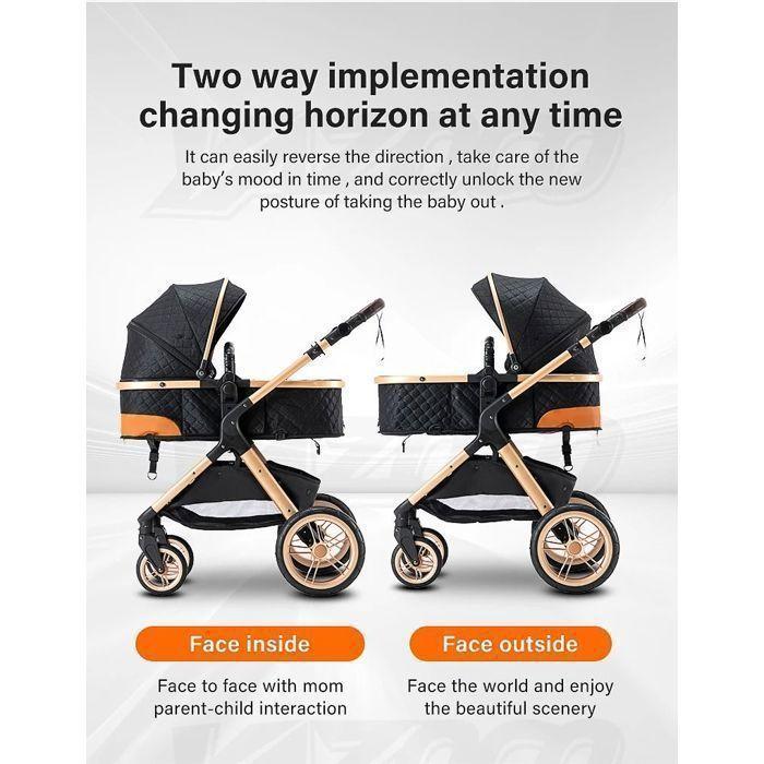 Poussette 3 en 1 Bébé Combinée Siège-Auto Nacelle Trio Réversible Réglable Haute Qualité Roues increvables Canne.KAKI