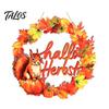 Country Style Porch Sign Autumn Harvest Wooden Wreath Pendant, Front Door Hanging Ornaments with Hemp Rope, Natural Wood Hello Plaque Pumpkins