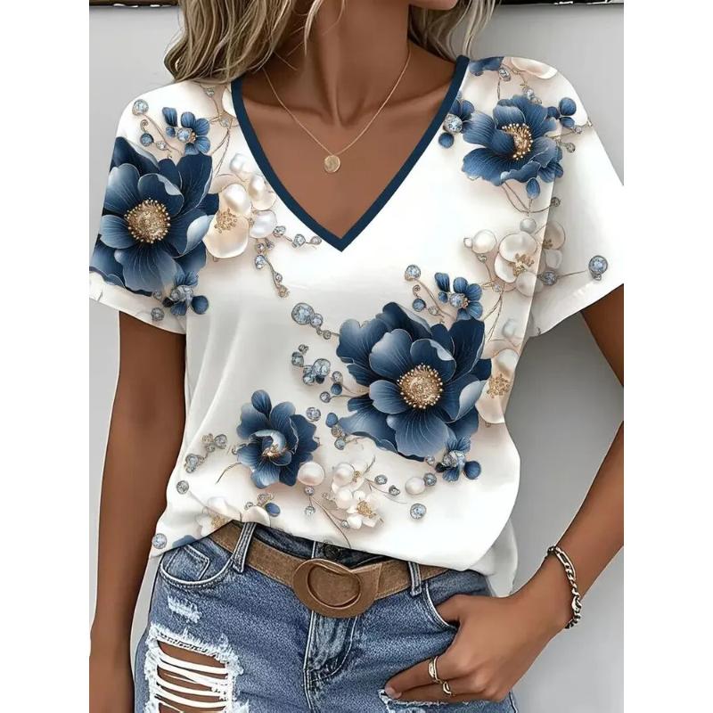 Women s Fashion V-neck Top Loose Short Sleeve Versatile Comfortable T-Shirts Women’s S