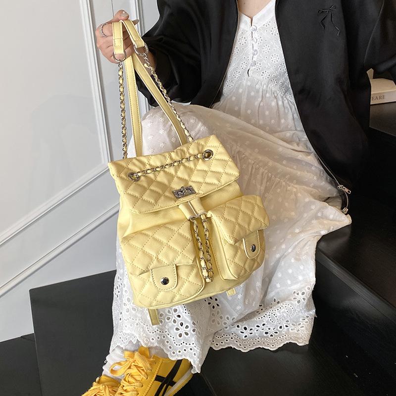 

Новый модный тренд уличная съемка ромбовидная вышивка нить дюма рюкзак женский школьный рюкзак жёлтый