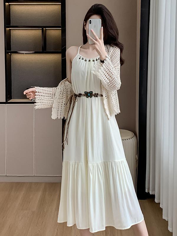 Lace-Up Backless Salt-Based Design Long Dress - Sweet Two-Piece Set for Women