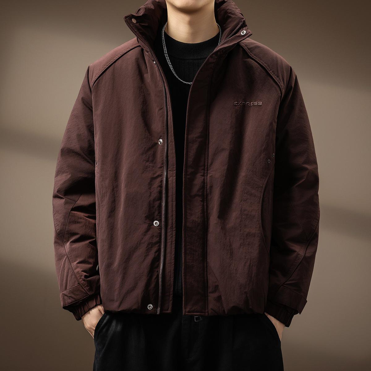 

Men s Hoodless Stand Collar 90% Down Jacket - Thick, Warm, Casual Winter Outerwear M for 110-135 lbs