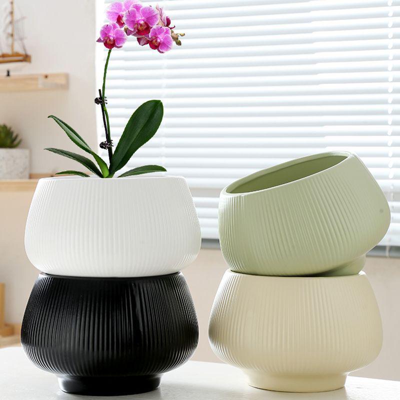 Ceramic Flower Pot with Tray for Orchids and Succulents